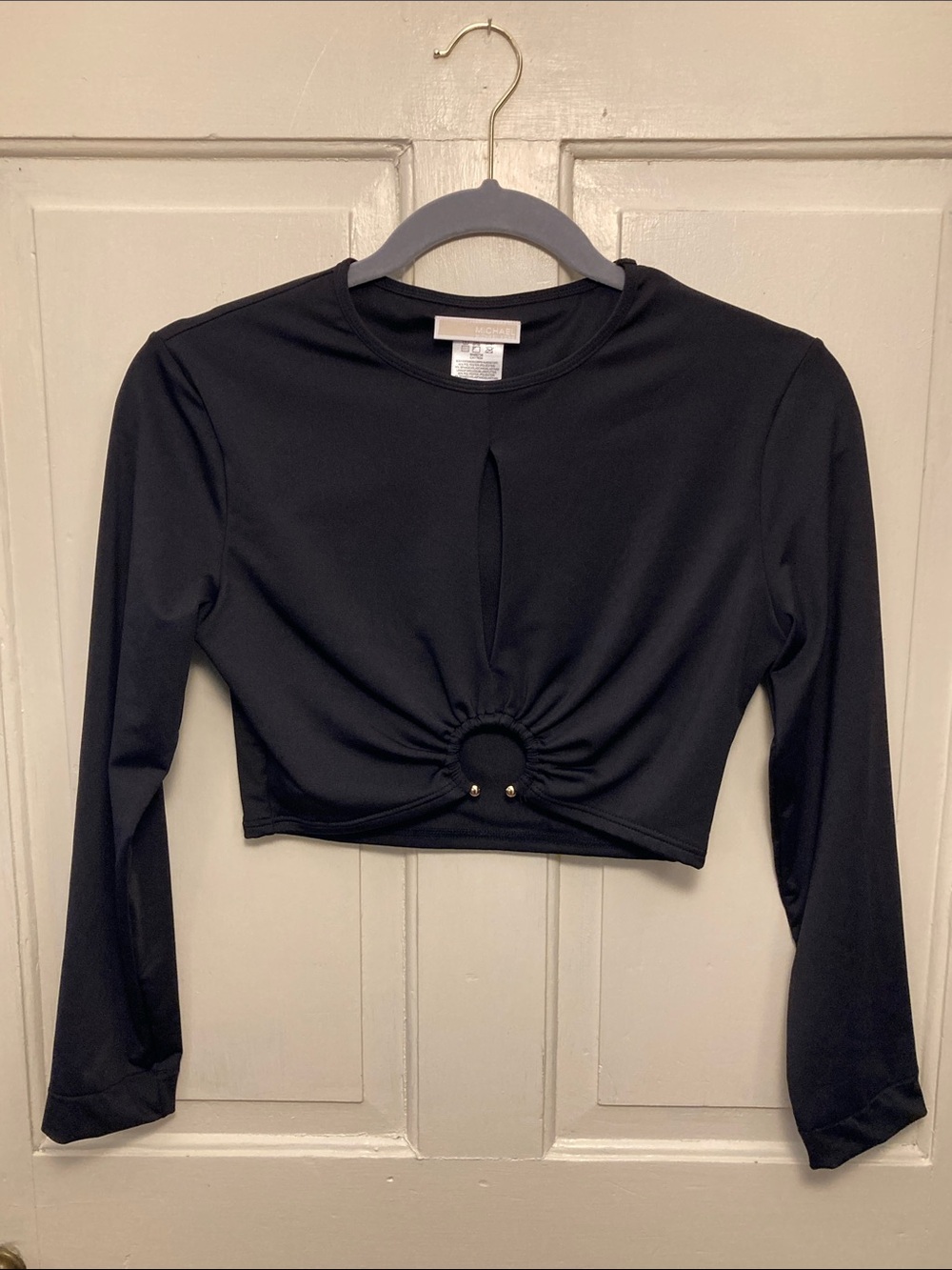 Michael Kors Black Long Sleeve Crop Top with Front Ring, Size S